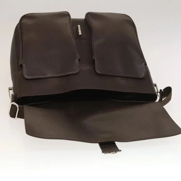 BVLGARI Shoulder Bag Leather Brown Silver Auth